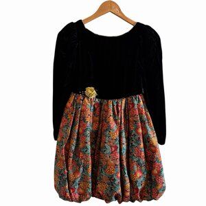 Vintage Plum Pudding Fruit Velvet Floral Bubble Hem Beaded Neckline Dress 10